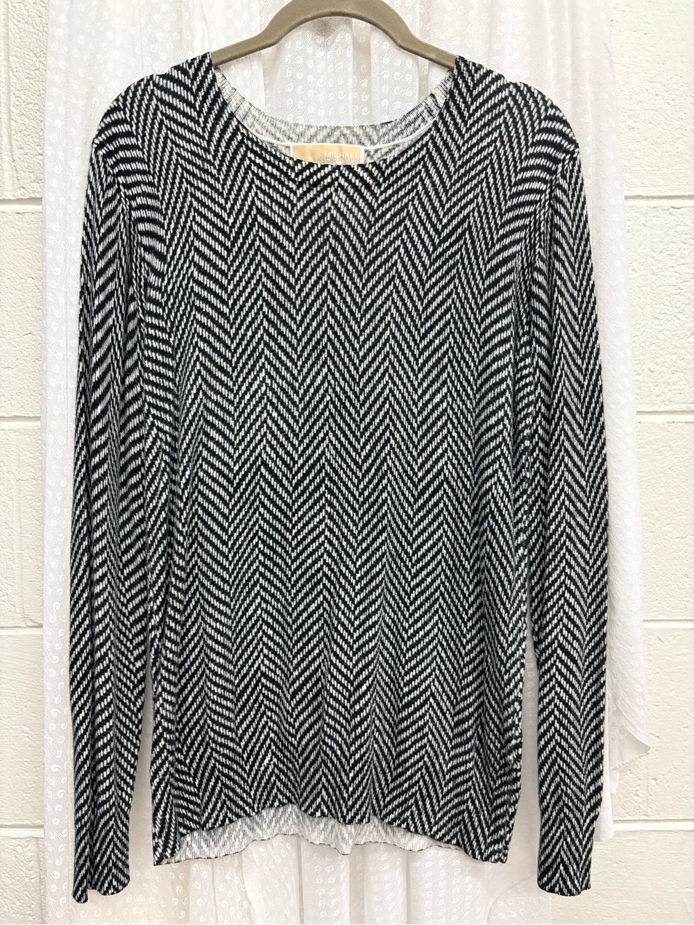 MICHAEL Michael Kors Black & White Chevron Crewneck Sweater